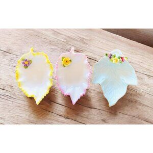 Porcelain Set Of 3 Trinket Dishes Blue Pink Yellow Stafforshire England & Denton
